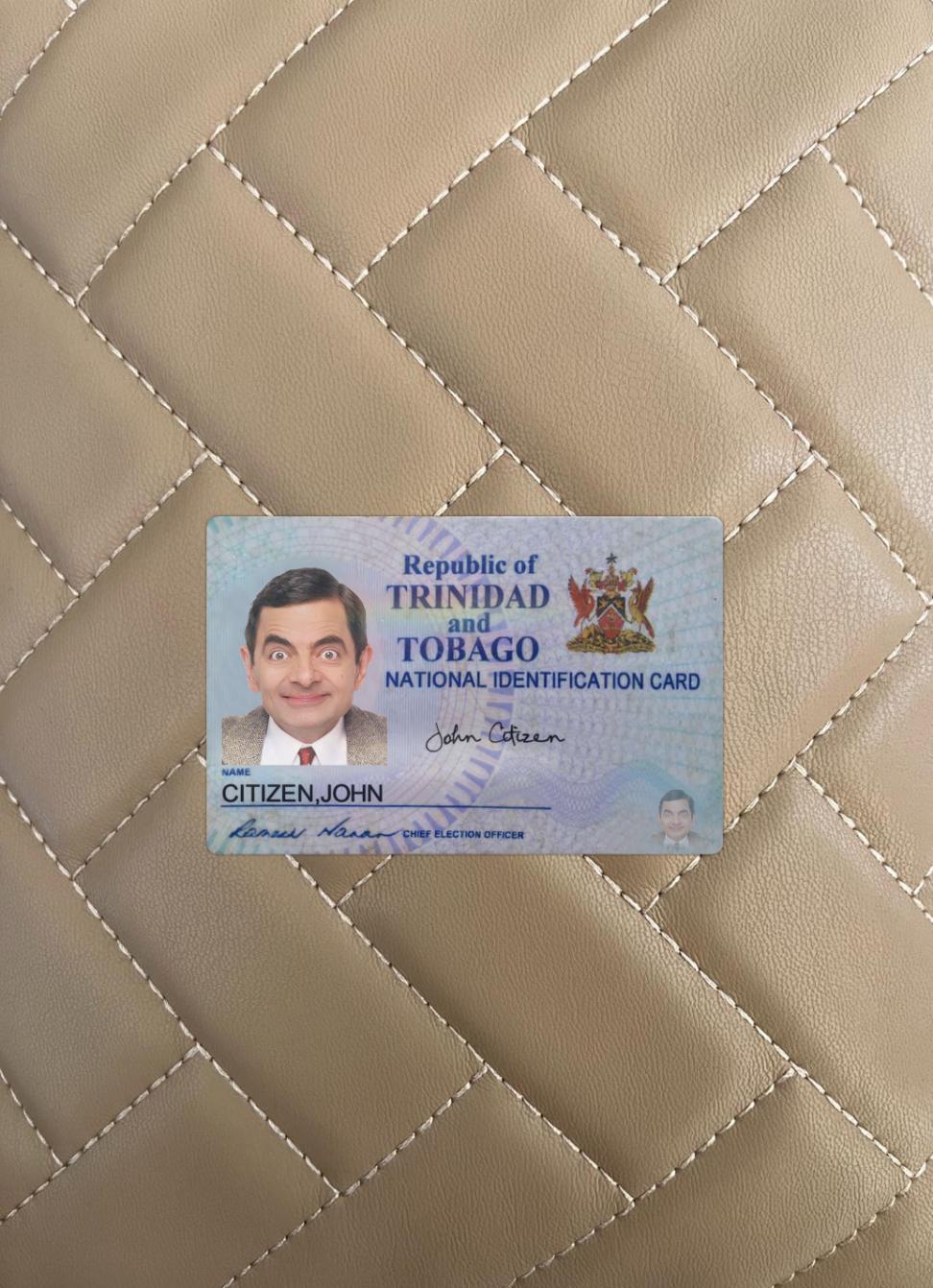 Printable Trinidad and Tobago ID card 2016 present photolook download for verification